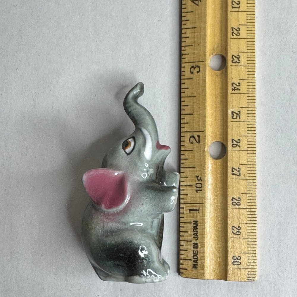 Vintage Ceramic‎ Elephant Figurine Gray Pink Trunk Up MCM Mid Century